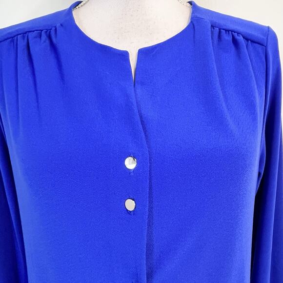 Susan Graver Button Up Blouse Top size Small Royal Blue Stretch Career Church - Picture 4 of 8